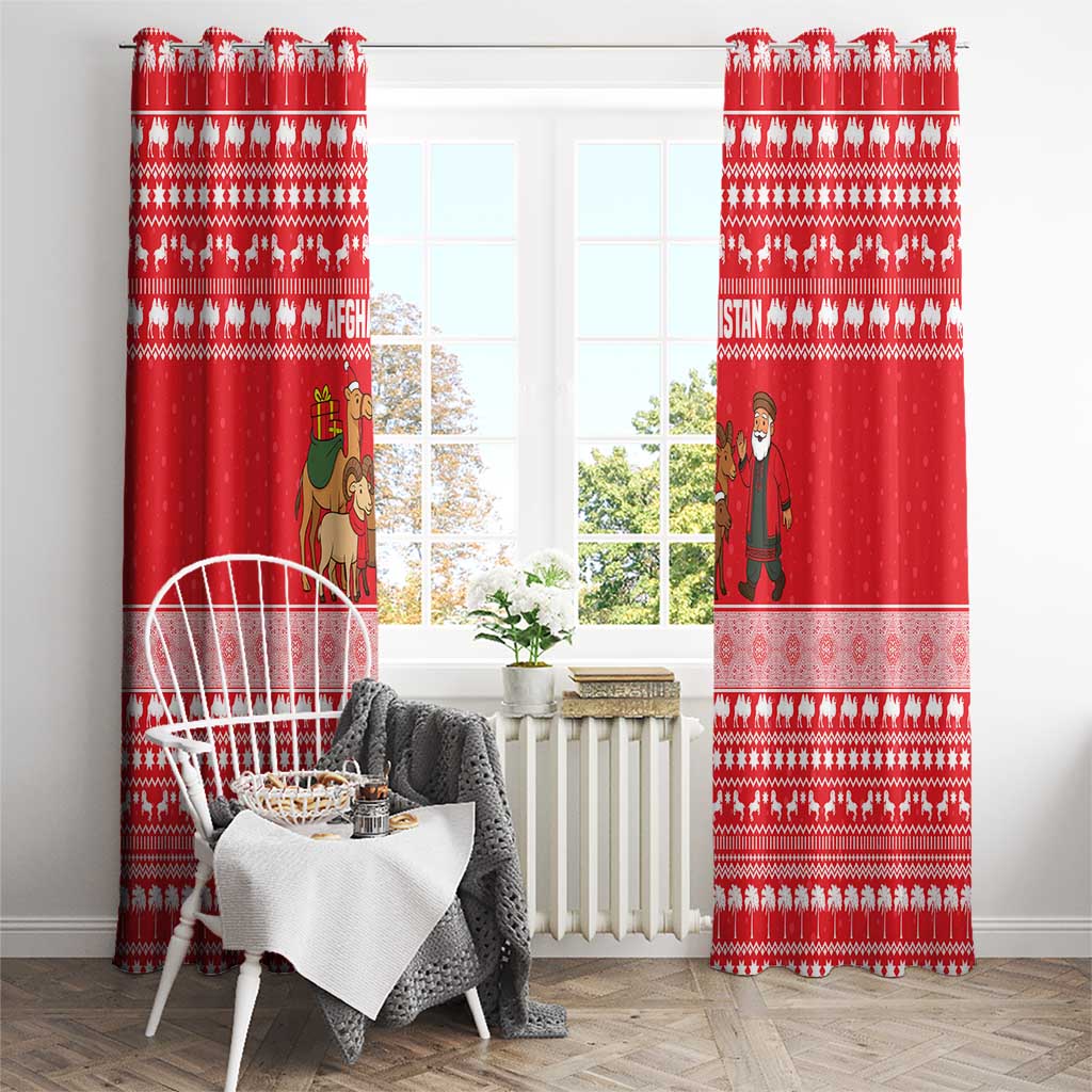 Afghanistan Christmas Window Curtain with Santa Camels Sheep Traditional Pattern and Festive Design - Wonder Print Shop