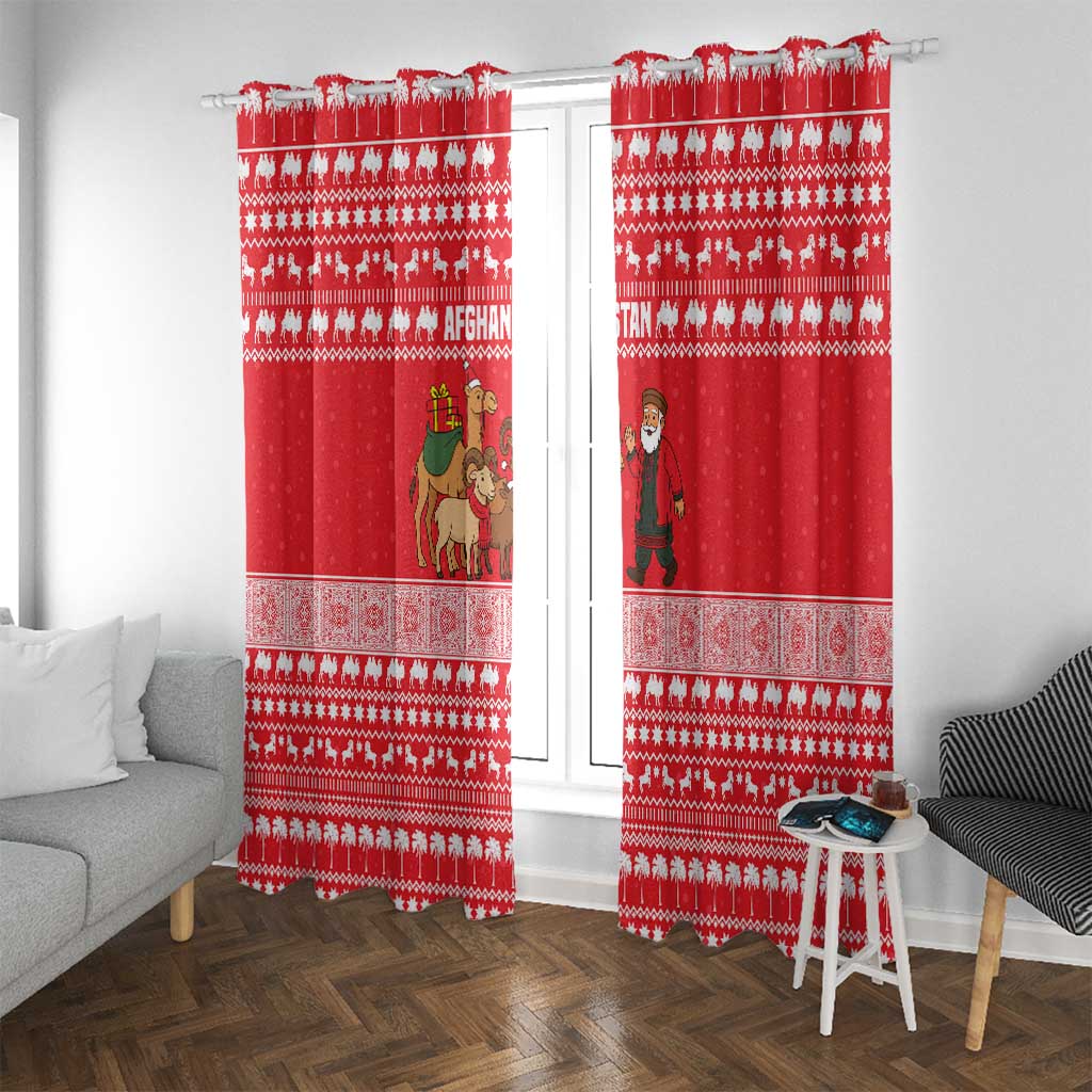 Afghanistan Christmas Window Curtain with Santa Camels Sheep Traditional Pattern and Festive Design - Wonder Print Shop