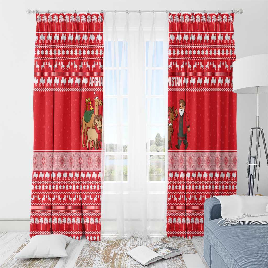 Afghanistan Christmas Window Curtain with Santa Camels Sheep Traditional Pattern and Festive Design - Wonder Print Shop