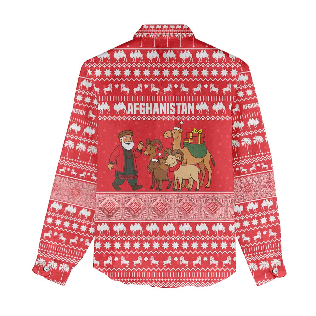 Afghanistan Christmas Women Casual Shirt with Santa Camels Sheep Traditional Pattern and Festive Design - Wonder Print Shop