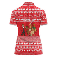 Afghanistan Christmas Women Polo Shirt with Santa Camels Sheep Traditional Pattern and Festive Design - Wonder Print Shop