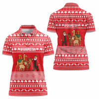 Afghanistan Christmas Women Polo Shirt with Santa Camels Sheep Traditional Pattern and Festive Design - Wonder Print Shop