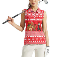Afghanistan Christmas Women Sleeveless Polo Shirt with Santa Camels Sheep Traditional Pattern and Festive Design - Wonder Print Shop