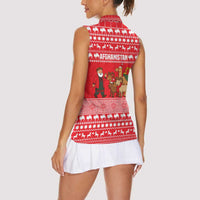 Afghanistan Christmas Women Sleeveless Polo Shirt with Santa Camels Sheep Traditional Pattern and Festive Design - Wonder Print Shop