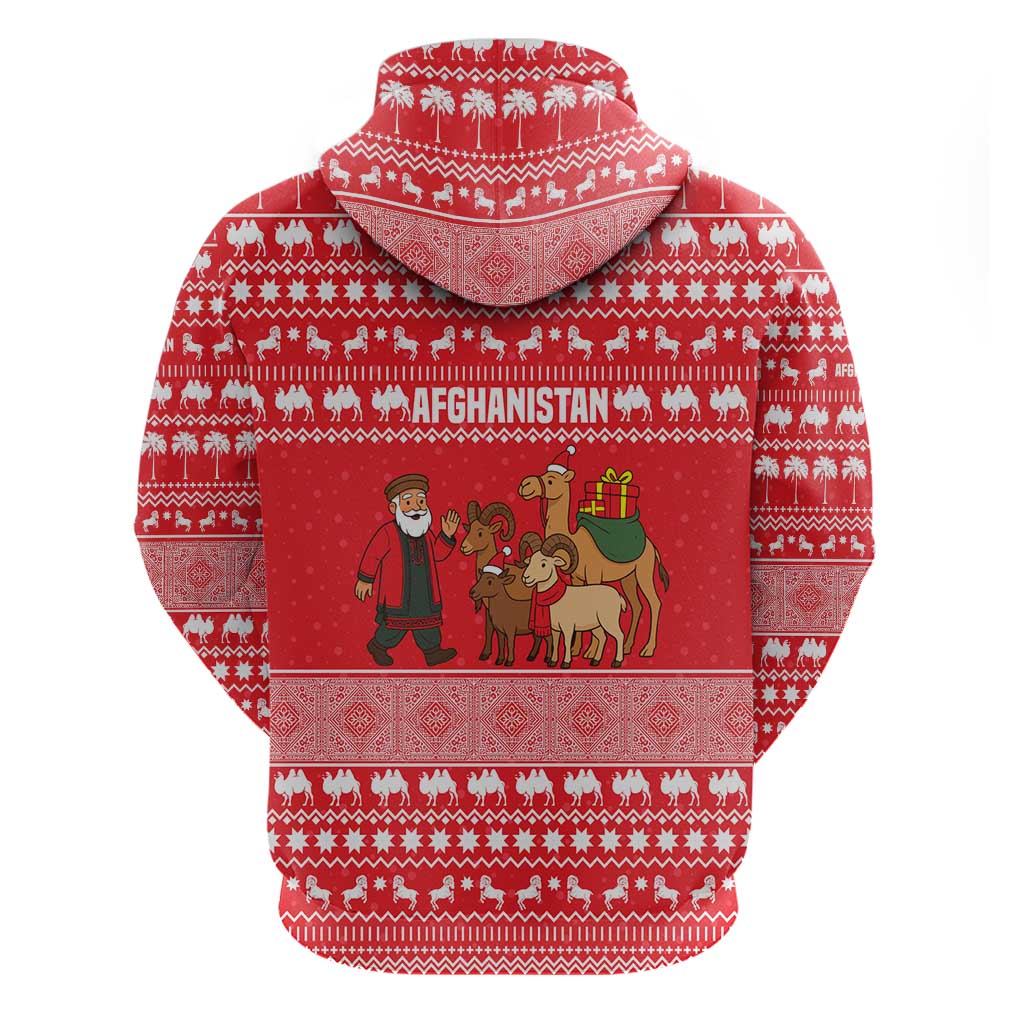 Afghanistan Christmas Zip Hoodie with Santa Camels Sheep Traditional Pattern and Festive Design - Wonder Print Shop