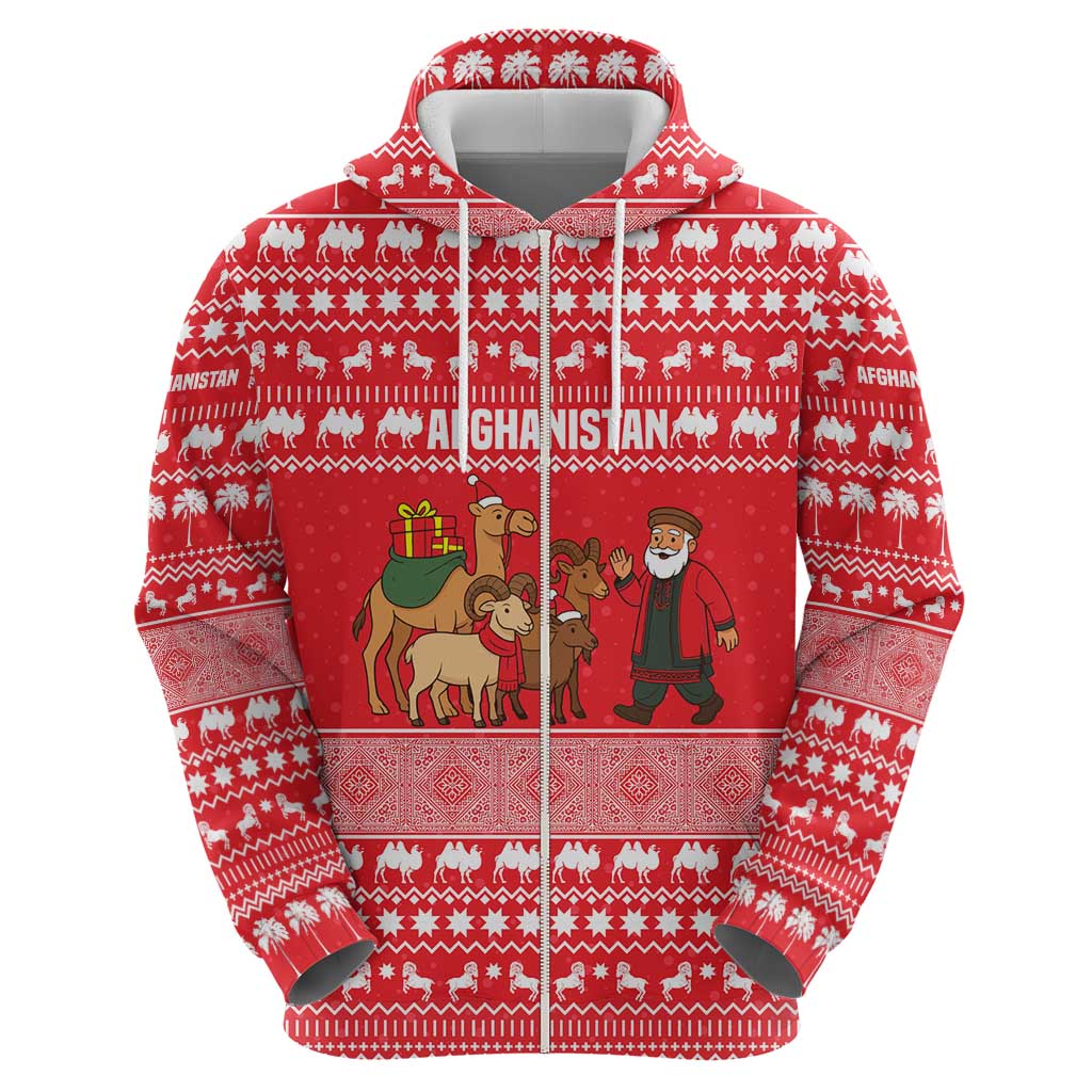 Afghanistan Christmas Zip Hoodie with Santa Camels Sheep Traditional Pattern and Festive Design - Wonder Print Shop