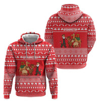 Afghanistan Christmas Zip Hoodie with Santa Camels Sheep Traditional Pattern and Festive Design - Wonder Print Shop