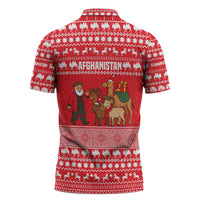 Afghanistan Christmas Zipper Polo Shirt with Santa Camels Sheep Traditional Pattern and Festive Design - Wonder Print Shop