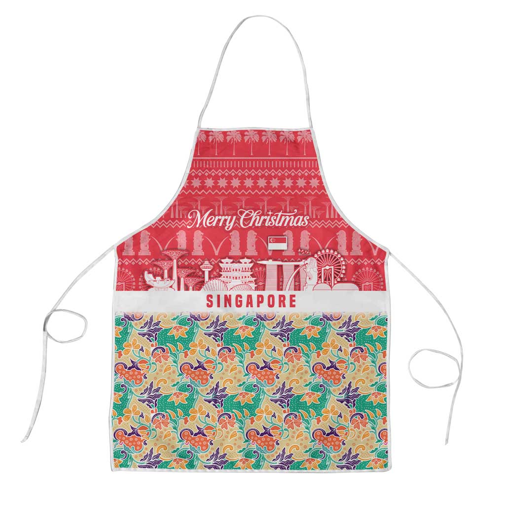Singapore Christmas Apron with Skyline Batik Patterns Landmark Silhouettes and Festive Design - Wonder Print Shop