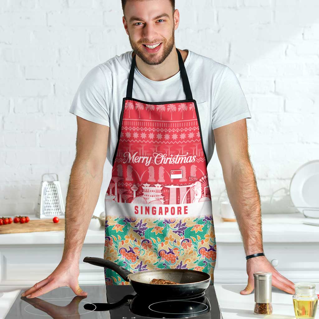 Singapore Christmas Apron with Skyline Batik Patterns Landmark Silhouettes and Festive Design - Wonder Print Shop