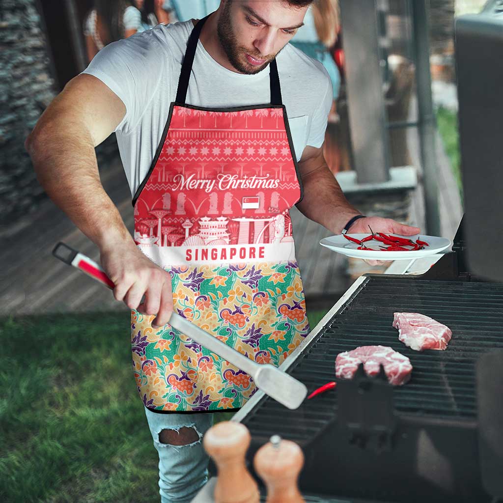 Singapore Christmas Apron with Skyline Batik Patterns Landmark Silhouettes and Festive Design - Wonder Print Shop
