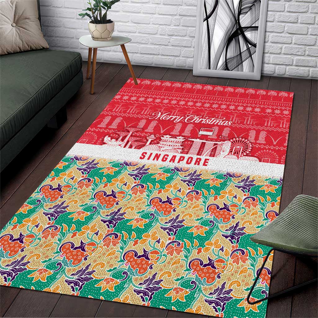 Singapore Christmas Area Rug with Skyline Batik Patterns Landmark Silhouettes and Festive Design - Wonder Print Shop