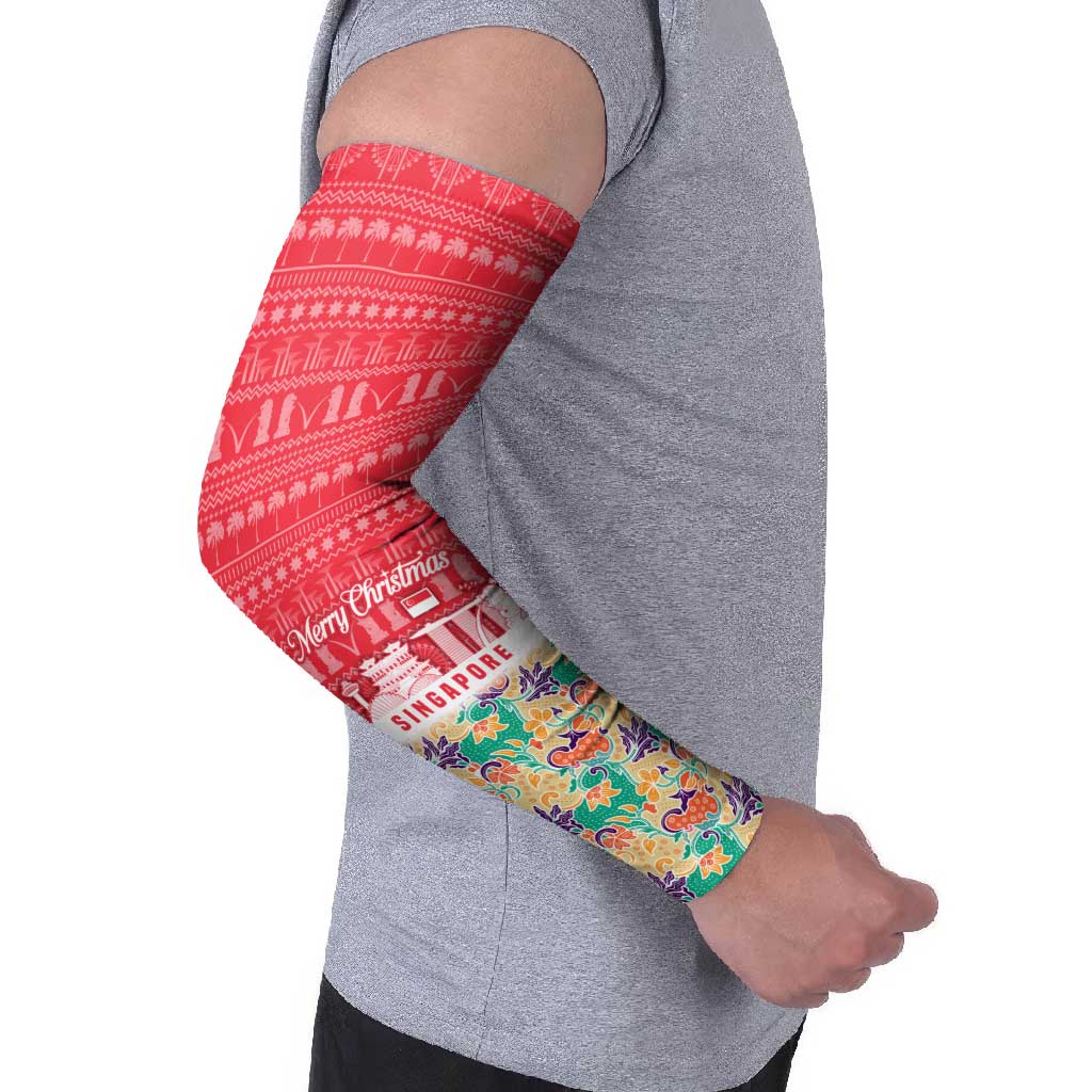Singapore Christmas Arm Sleeves with Skyline Batik Patterns Landmark Silhouettes and Festive Design - Wonder Print Shop