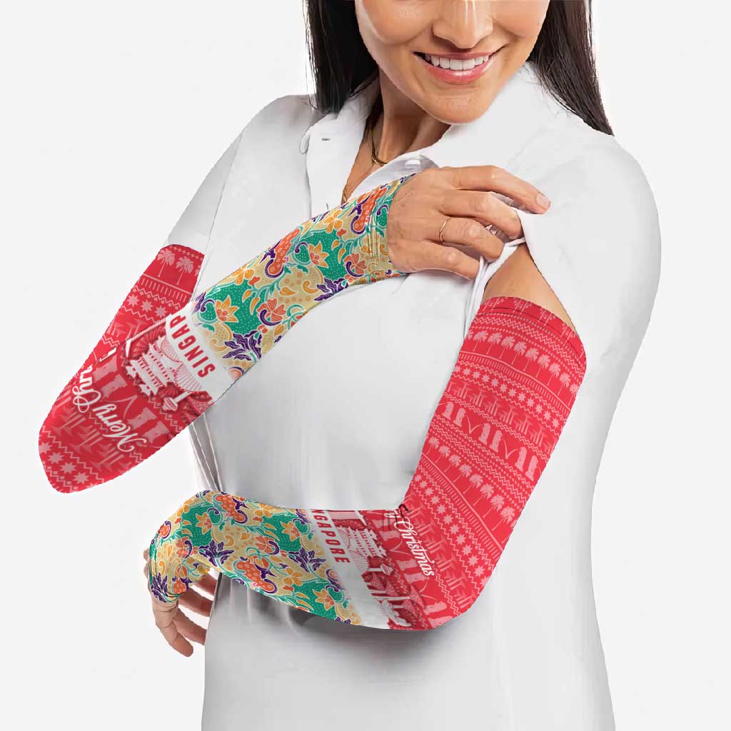Singapore Christmas Arm Sleeves with Skyline Batik Patterns Landmark Silhouettes and Festive Design - Wonder Print Shop