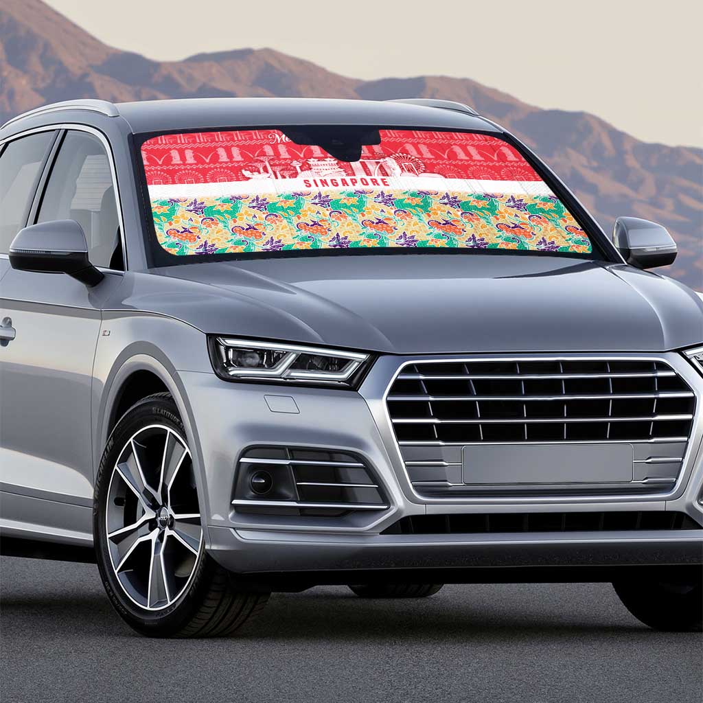 Singapore Christmas Auto Sun Shade with Skyline Batik Patterns Landmark Silhouettes and Festive Design - Wonder Print Shop