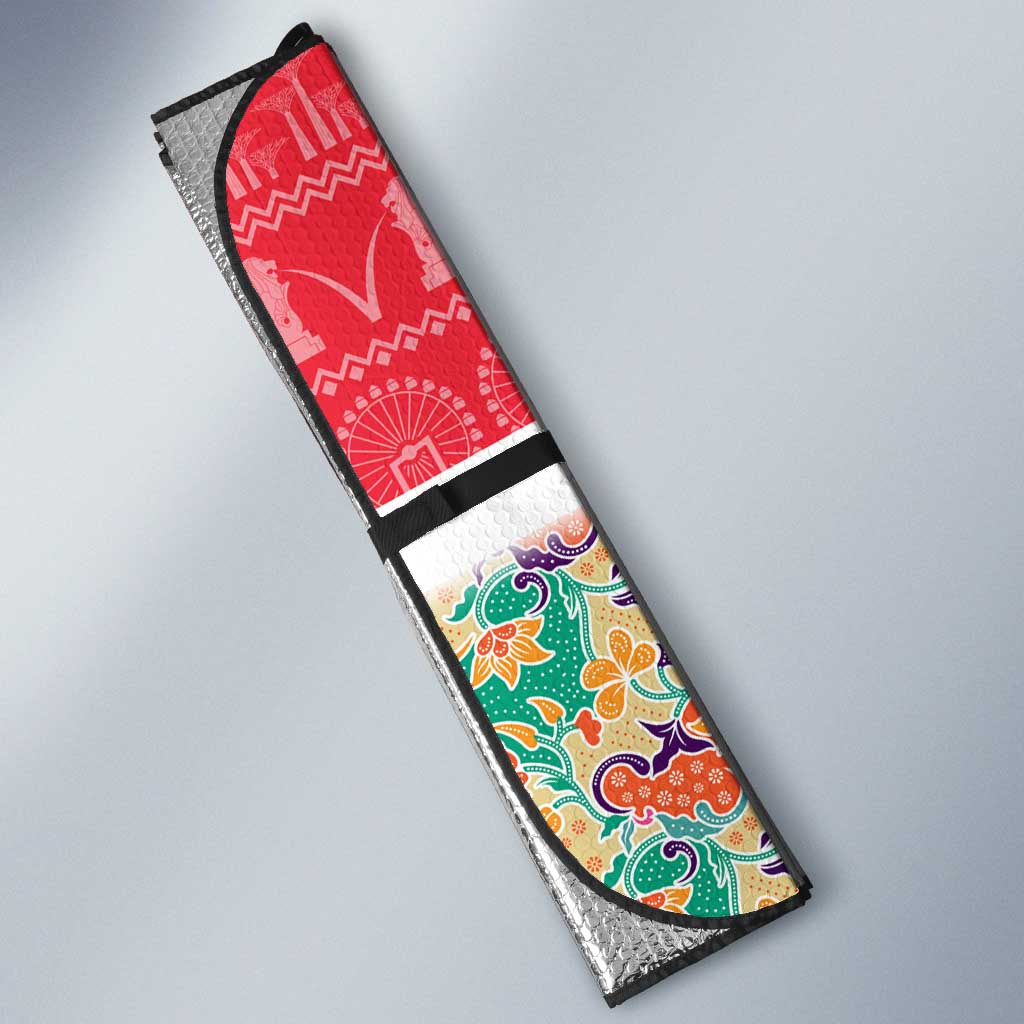 Singapore Christmas Auto Sun Shade with Skyline Batik Patterns Landmark Silhouettes and Festive Design - Wonder Print Shop