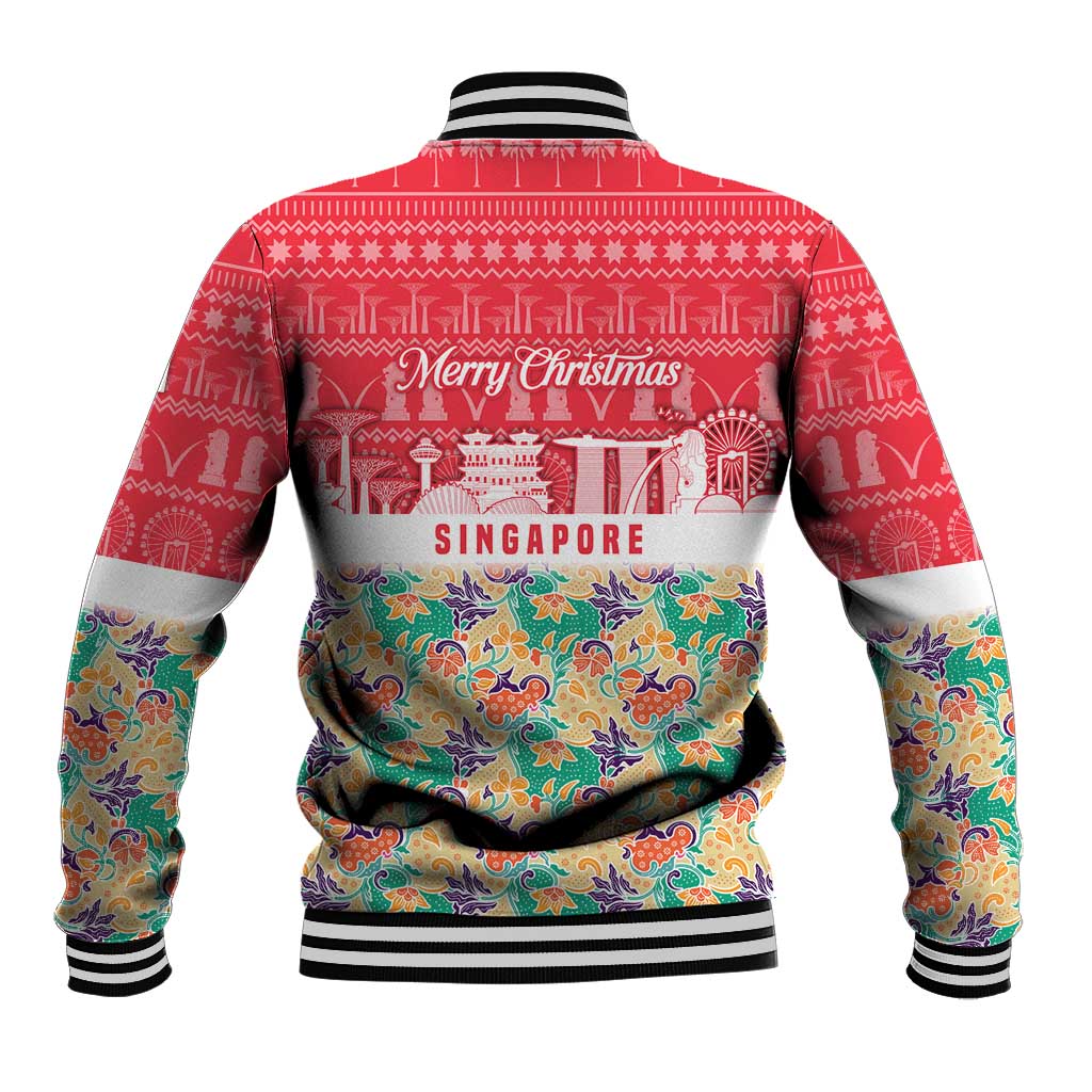 Singapore Christmas Baseball Jacket with Skyline Batik Patterns Landmark Silhouettes and Festive Design - Wonder Print Shop