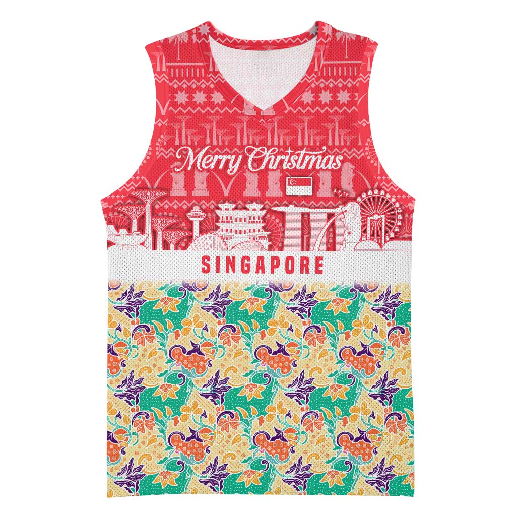 Singapore Christmas Basketball Jersey with Skyline Batik Patterns Landmark Silhouettes and Festive Design - Wonder Print Shop