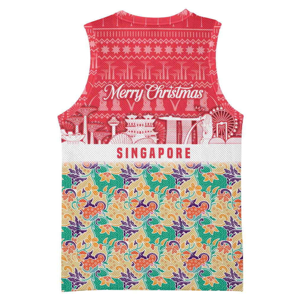 Singapore Christmas Basketball Jersey with Skyline Batik Patterns Landmark Silhouettes and Festive Design - Wonder Print Shop