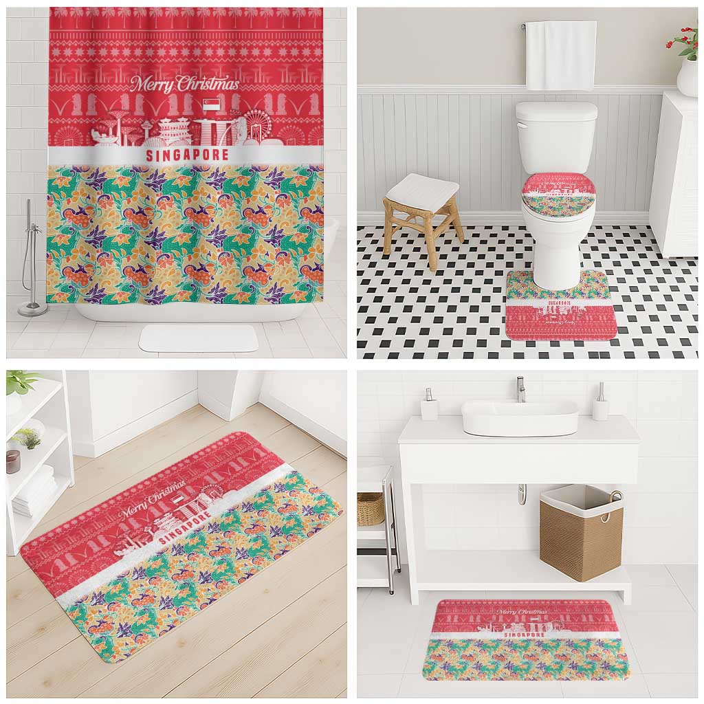 Singapore Christmas Bathroom Set with Skyline Batik Patterns Landmark Silhouettes and Festive Design - Wonder Print Shop