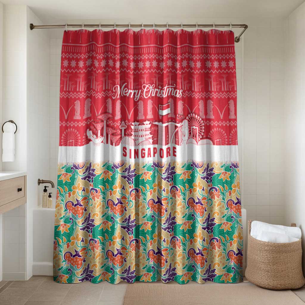 Singapore Christmas Bathroom Set with Skyline Batik Patterns Landmark Silhouettes and Festive Design - Wonder Print Shop