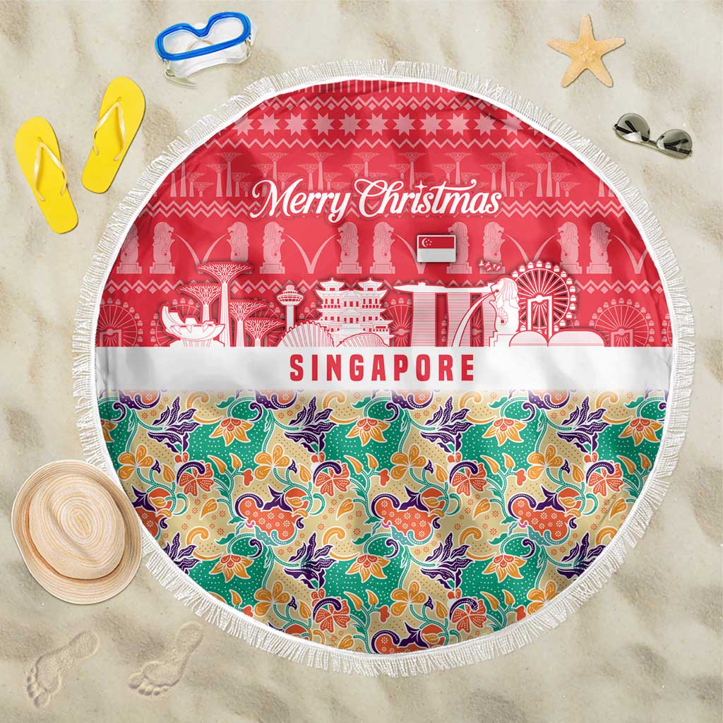 Singapore Christmas Beach Blanket with Skyline Batik Patterns Landmark Silhouettes and Festive Design - Wonder Print Shop