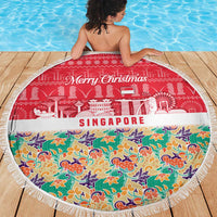 Singapore Christmas Beach Blanket with Skyline Batik Patterns Landmark Silhouettes and Festive Design - Wonder Print Shop