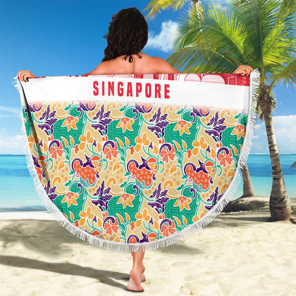 Singapore Christmas Beach Blanket with Skyline Batik Patterns Landmark Silhouettes and Festive Design - Wonder Print Shop