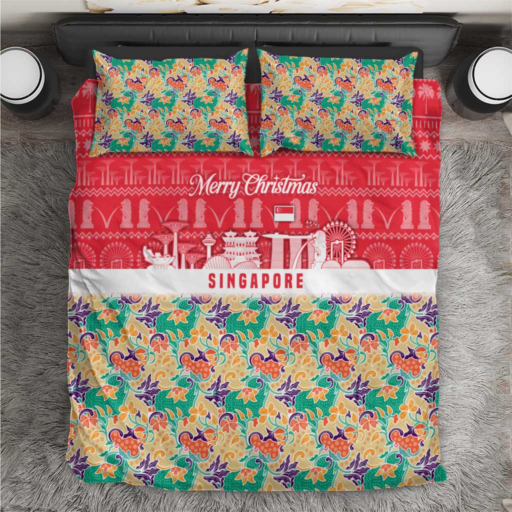 Singapore Christmas Bedding Set with Skyline Batik Patterns Landmark Silhouettes and Festive Design - Wonder Print Shop