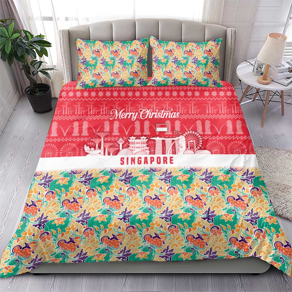 Singapore Christmas Bedding Set with Skyline Batik Patterns Landmark Silhouettes and Festive Design - Wonder Print Shop