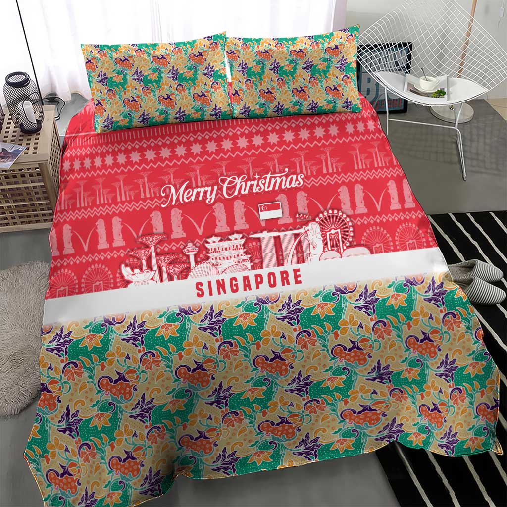 Singapore Christmas Bedding Set with Skyline Batik Patterns Landmark Silhouettes and Festive Design - Wonder Print Shop
