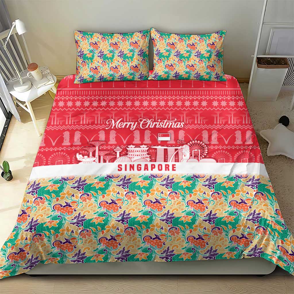Singapore Christmas Bedding Set with Skyline Batik Patterns Landmark Silhouettes and Festive Design - Wonder Print Shop