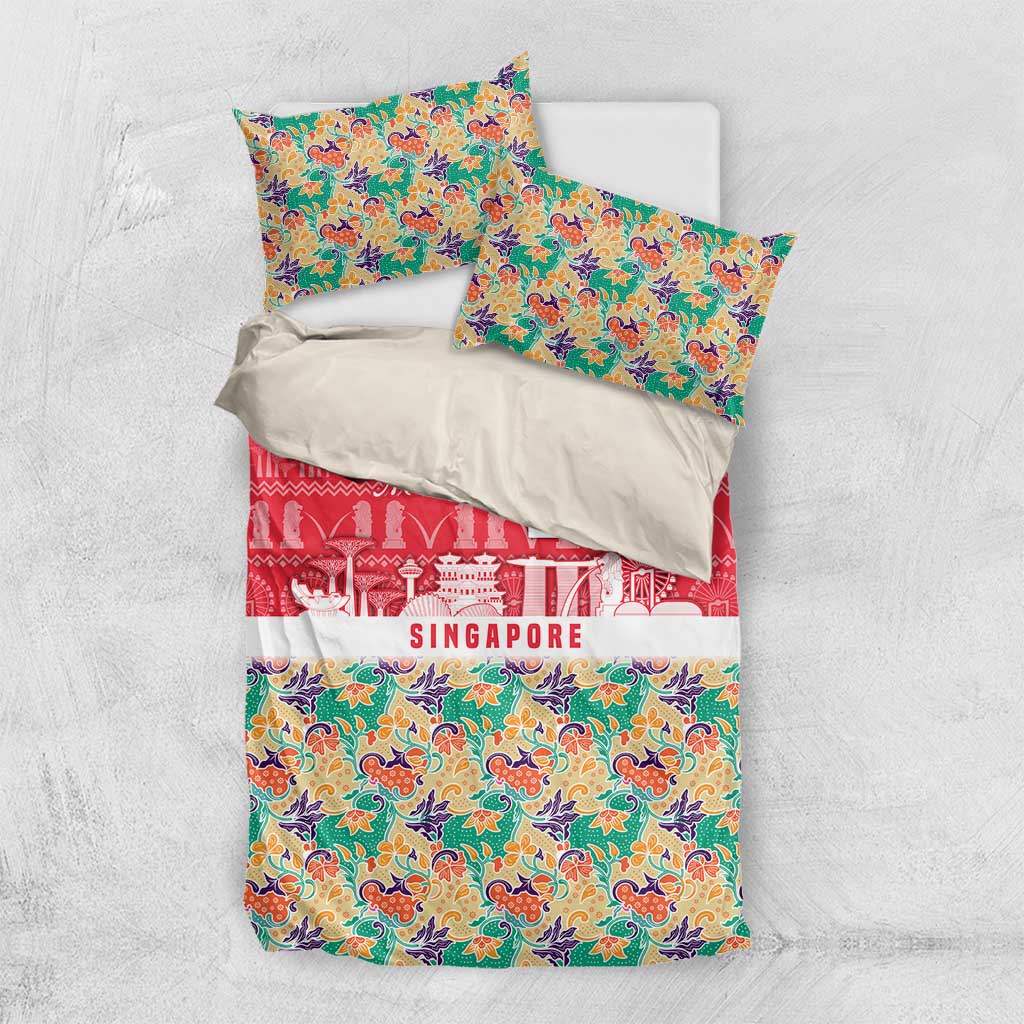 Singapore Christmas Bedding Set with Skyline Batik Patterns Landmark Silhouettes and Festive Design - Wonder Print Shop