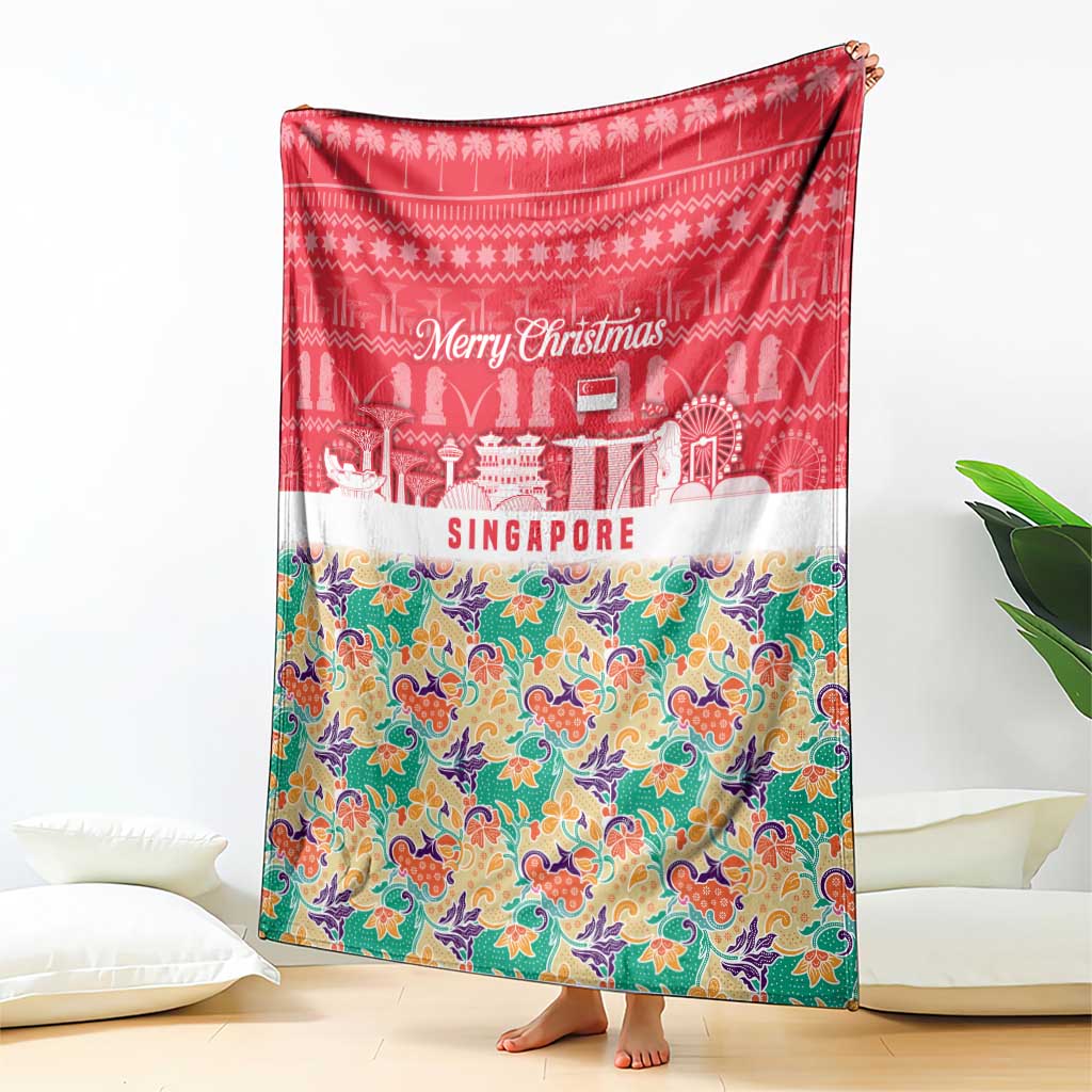 Singapore Christmas Blanket with Skyline Batik Patterns Landmark Silhouettes and Festive Design - Wonder Print Shop