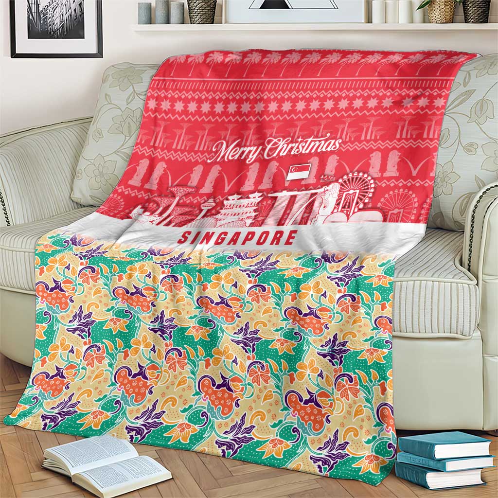 Singapore Christmas Blanket with Skyline Batik Patterns Landmark Silhouettes and Festive Design - Wonder Print Shop