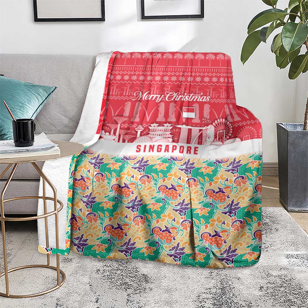 Singapore Christmas Blanket with Skyline Batik Patterns Landmark Silhouettes and Festive Design - Wonder Print Shop