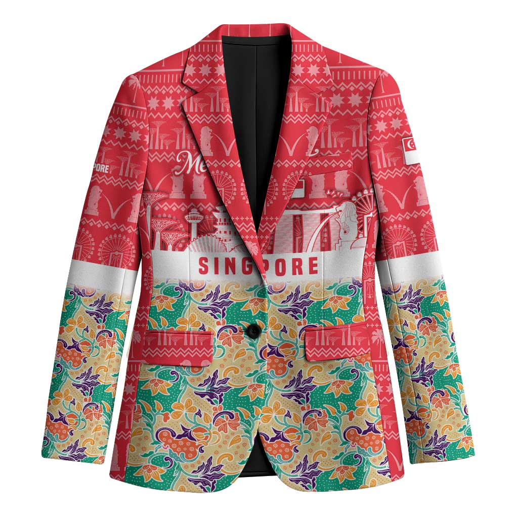 Singapore Christmas Blazer with Skyline Batik Patterns Landmark Silhouettes and Festive Design - Wonder Print Shop