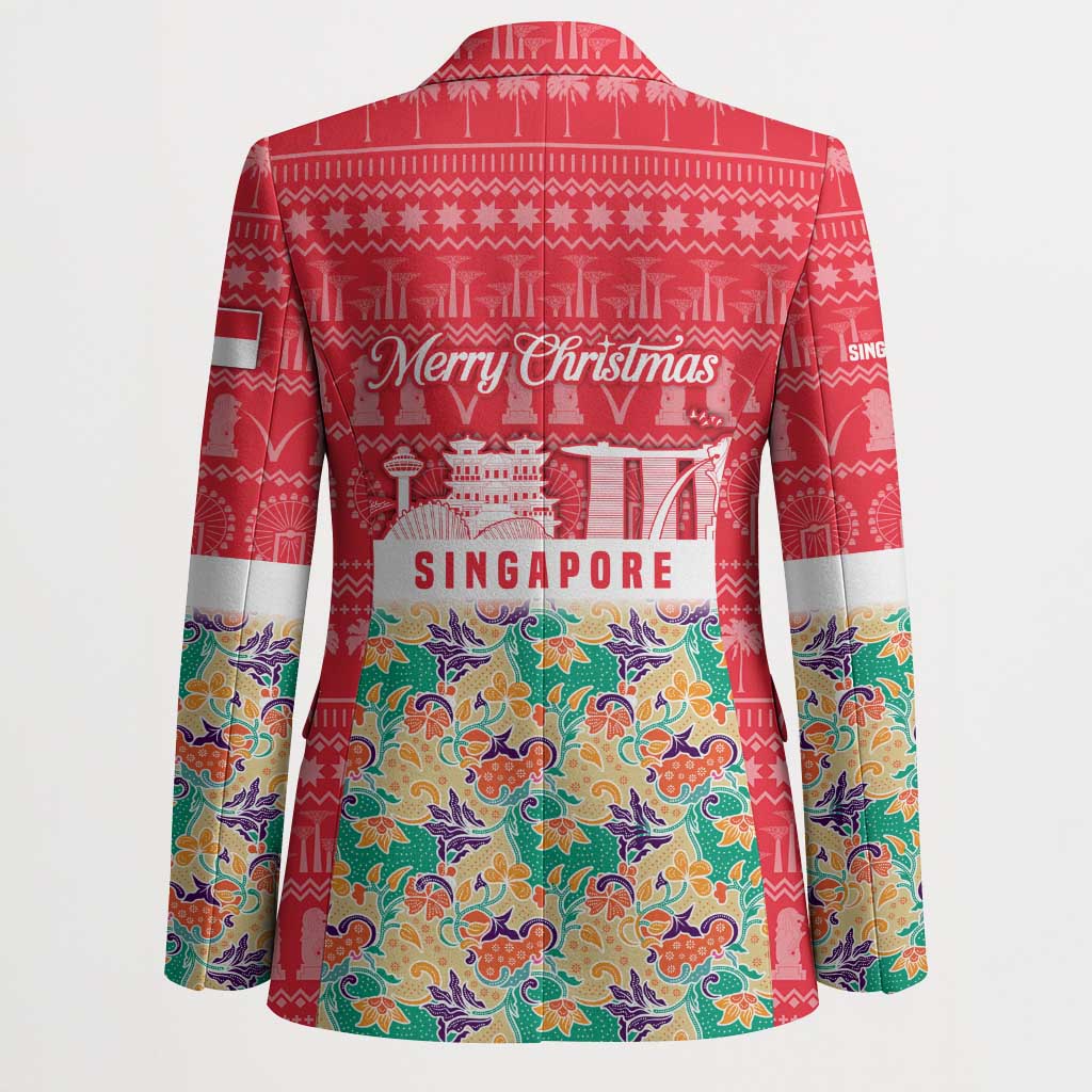 Singapore Christmas Blazer with Skyline Batik Patterns Landmark Silhouettes and Festive Design - Wonder Print Shop