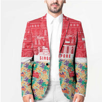 Singapore Christmas Blazer with Skyline Batik Patterns Landmark Silhouettes and Festive Design - Wonder Print Shop