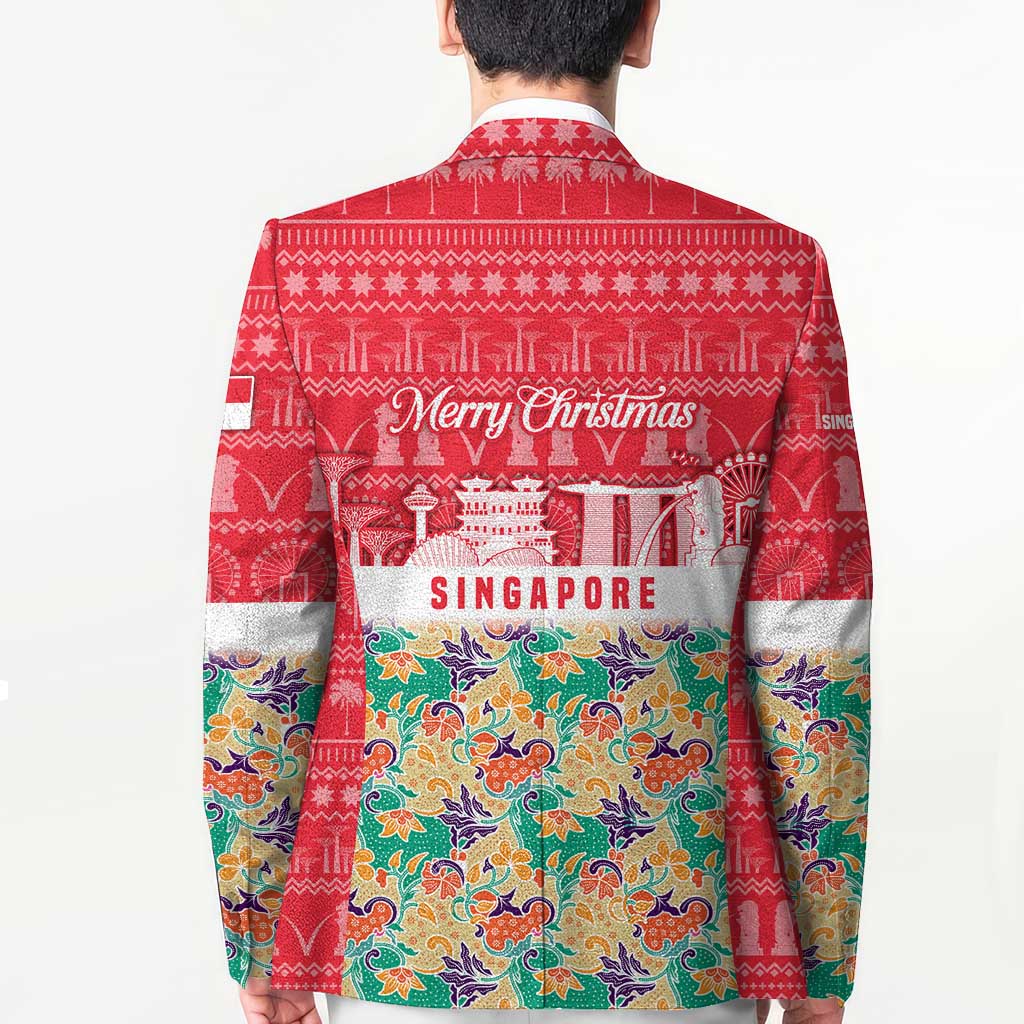 Singapore Christmas Blazer with Skyline Batik Patterns Landmark Silhouettes and Festive Design - Wonder Print Shop