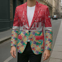 Singapore Christmas Blazer with Skyline Batik Patterns Landmark Silhouettes and Festive Design - Wonder Print Shop