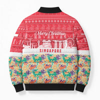 Singapore Christmas Bomber Puffer Jacket with Skyline Batik Patterns Landmark Silhouettes and Festive Design - Wonder Print Shop
