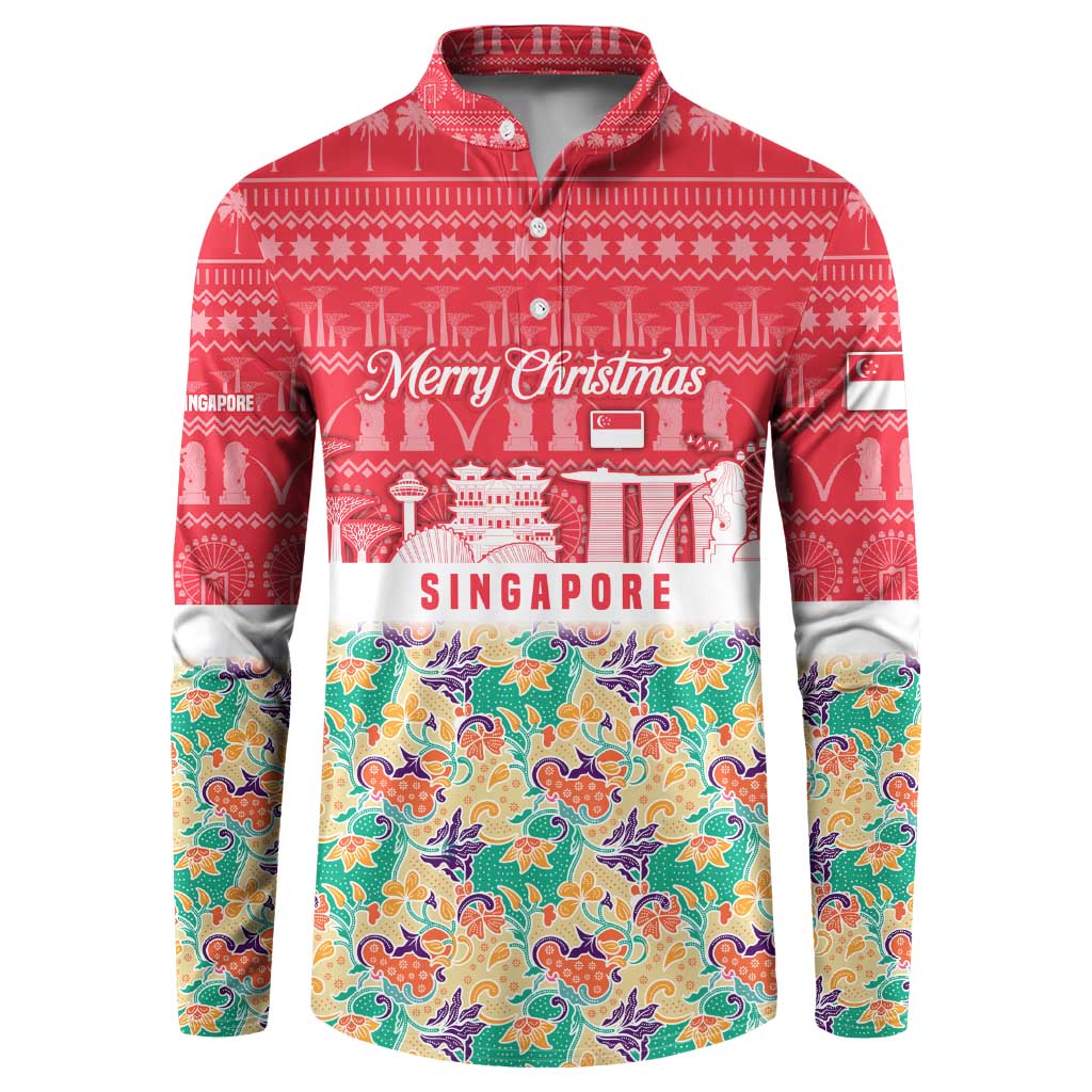 Singapore Christmas Button Sweatshirt with Skyline Batik Patterns Landmark Silhouettes and Festive Design - Wonder Print Shop