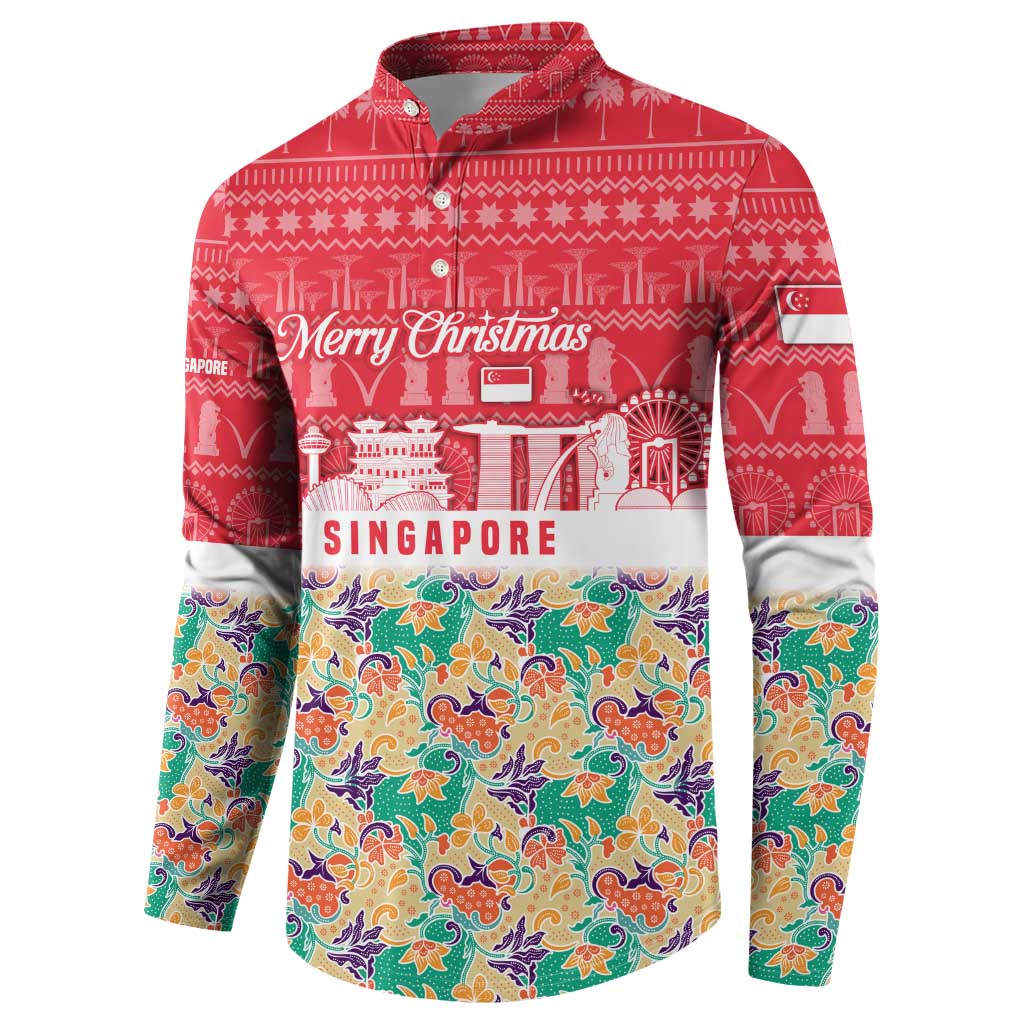 Singapore Christmas Button Sweatshirt with Skyline Batik Patterns Landmark Silhouettes and Festive Design - Wonder Print Shop