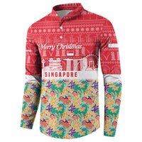 Singapore Christmas Button Sweatshirt with Skyline Batik Patterns Landmark Silhouettes and Festive Design - Wonder Print Shop