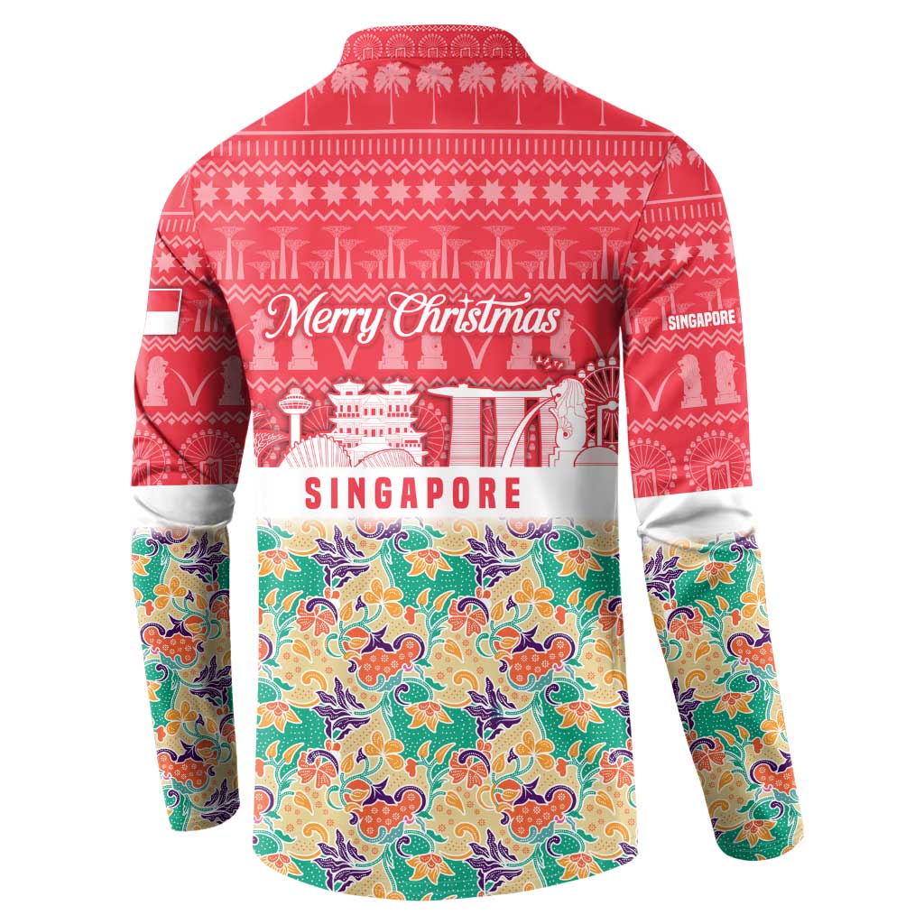 Singapore Christmas Button Sweatshirt with Skyline Batik Patterns Landmark Silhouettes and Festive Design - Wonder Print Shop