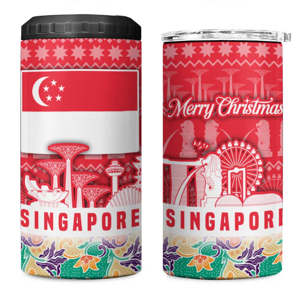 Singapore Christmas 4 in 1 Can Cooler Tumbler with Skyline Batik Patterns Landmark Silhouettes and Festive Design - Wonder Print Shop