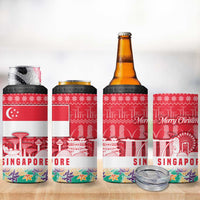 Singapore Christmas 4 in 1 Can Cooler Tumbler with Skyline Batik Patterns Landmark Silhouettes and Festive Design - Wonder Print Shop