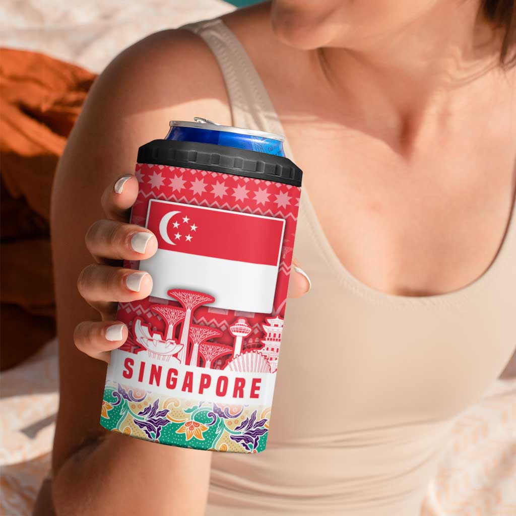 Singapore Christmas 4 in 1 Can Cooler Tumbler with Skyline Batik Patterns Landmark Silhouettes and Festive Design - Wonder Print Shop