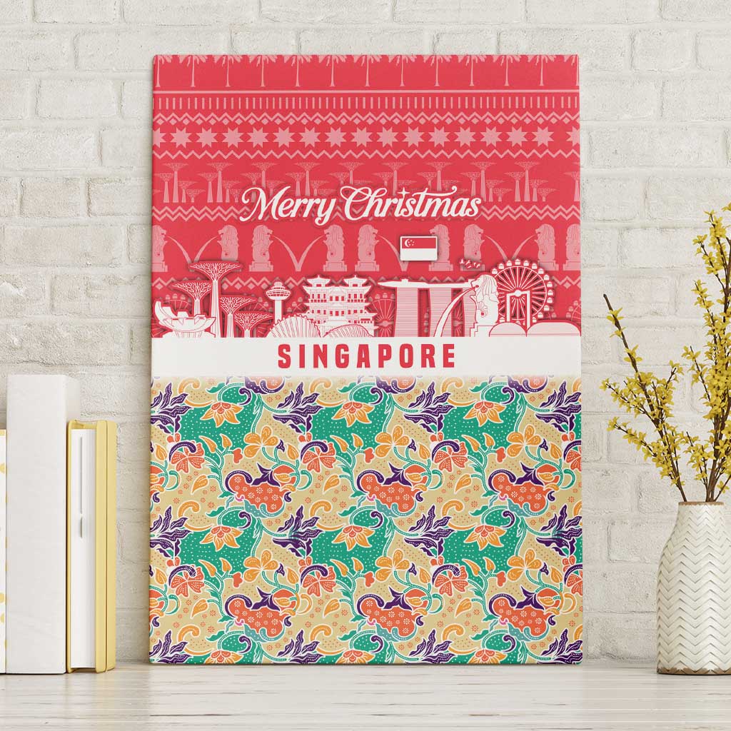 Singapore Christmas Canvas Wall Art with Skyline Batik Patterns Landmark Silhouettes and Festive Design - Wonder Print Shop